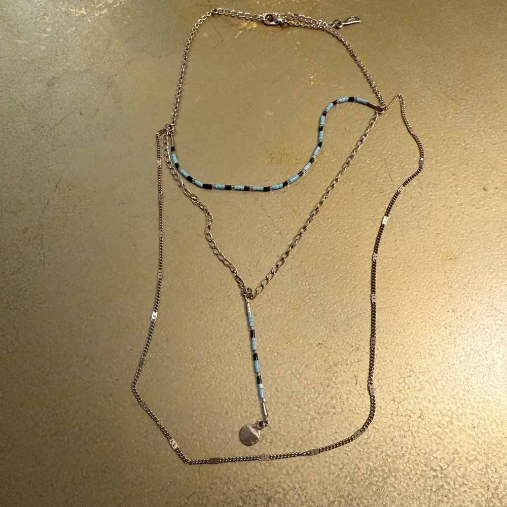Three Layer Gold and Beaded Turquoise Necklace